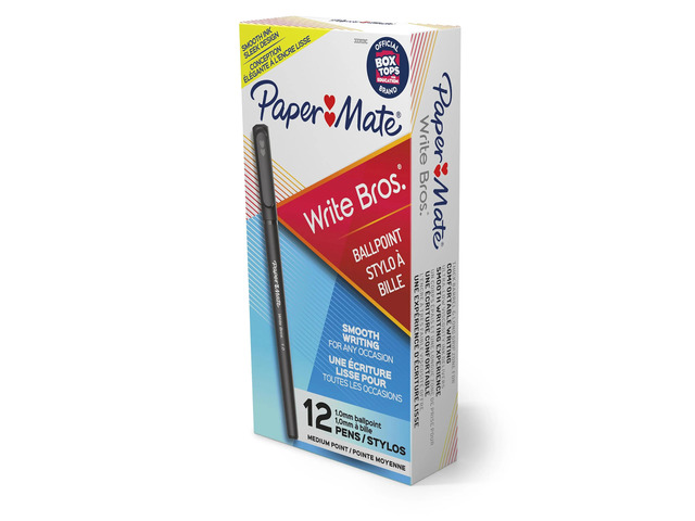 Paper Mate Ballpoint Stick Pens, Medium Point, 1.0 mm, Black Barrel, Black Ink, Pack Of 12