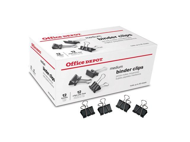 Office Depot® Brand Binder Clips, Medium, 1-1/4' Wide, 5/8' Capacity, Black, Pack Of 144 (12 Boxes Of 12 Clips)