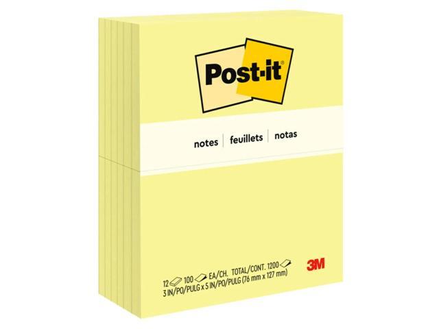 Post-it® Notes, 3 in x 5 in, 12 Pads, 100 Sheets/Pad, Clean Removal, School Supplies and Office Products, Sticky Notes for Vertical Surfaces