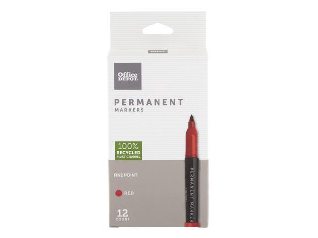 Office Depot Permanent Markers, Fine Point, 100% Recycled, Red Ink, Pack Of 12, OD93289