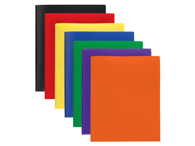 Office Depot Brand 2-Pocket School-Grade Poly Folders With Prongs, 8-1/2' x 11', Assorted Colors, Pack Of 48