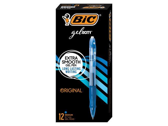 BIC Gelocity Original Long Lasting Retractable Gel Pens, Medium Point, 0.7 mm, Blue Barrel, Blue Ink, Pack Of 12