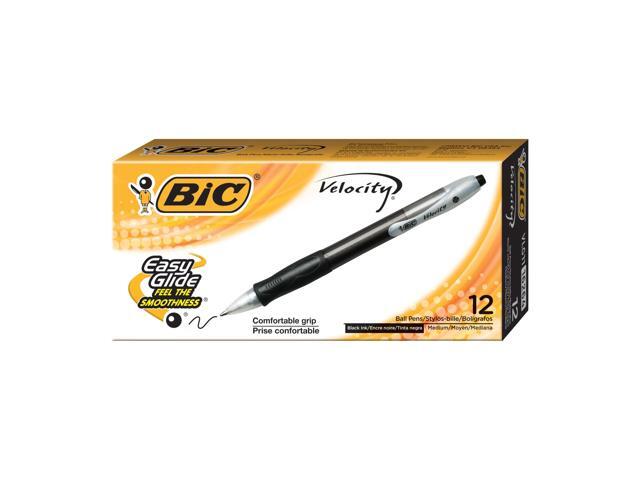BIC Velocity Retractable Ballpoint Pens, Medium Point, 1.0 mm, Assorted Barrels, Black Ink, Pack Of 12