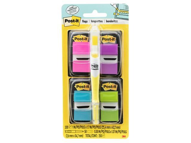 Post-it Flags, 4 Dispensers, 50 Flags/Dispenser, Assorted Bright Colors, Back to School Supplies for Students, Flags for Textbooks and Notebooks