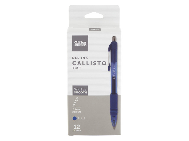 Office Depot Brand Callisto Retractable Gel Ink Pens, Medium Point, 0.7 mm, Transparent Blue Barrel, Blue Ink, Pack Of 12 Pens