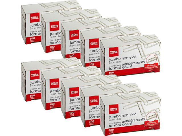 Office Depot® Brand Non-Skid Paper Clips, Jumbo, Silver, Pack Of 10 Boxes, 100 Clips Per Box, 1,000 Total