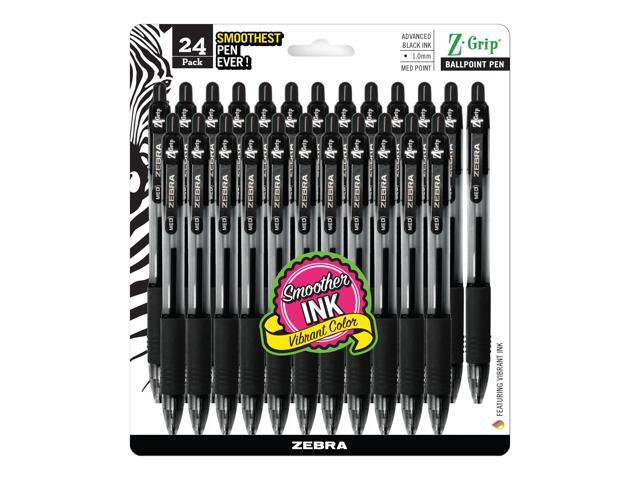 Zebra(R) Z-Grip(TM) Retractable Ballpoint Pens, 1.0 mm, Medium Point, Clear Barrel, Black Ink, Pack Of 24, 12221