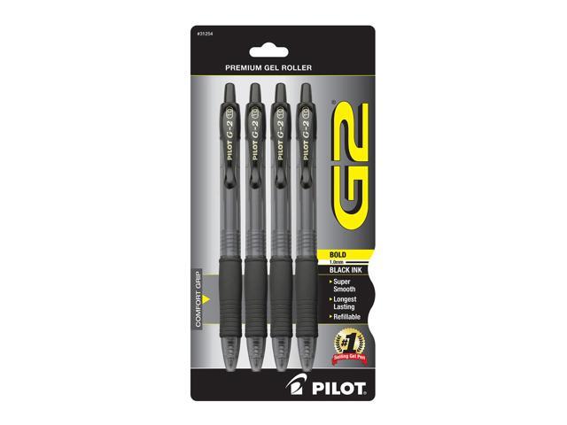 Pilot G2 Retractable Gel Pens, Bold Point, 1.0 mm, Clear Barrels, Black Ink, Pack Of 4