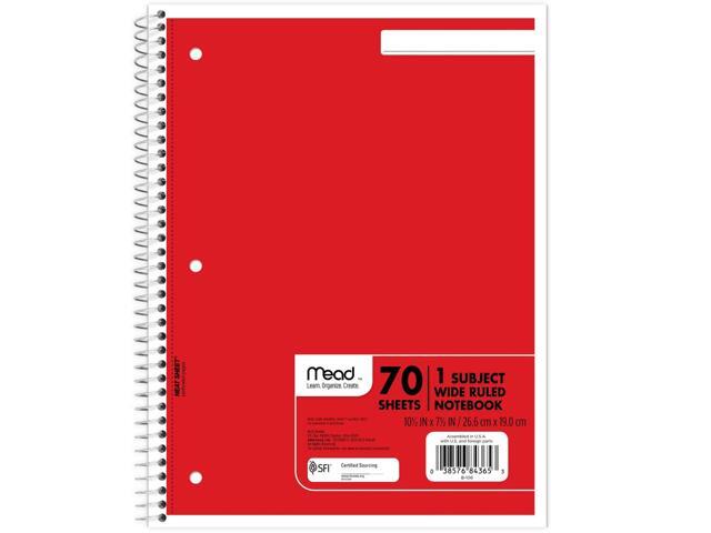 Mead Spiral Notebooks, 7-1/2' x 10-1/2', 1 Subject, Wide Ruled, 70 Sheets, Assorted Colors, Pack Of 6 Notebooks