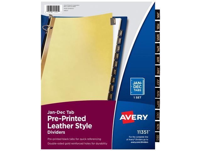 Avery® Jan-Dec Dividers For 3 Ring Binders, 8-1/2' x 11', 12-Tab Set, Pre-Printed Black Leatherette Tabs, 1 Binder Divider Set (11351)