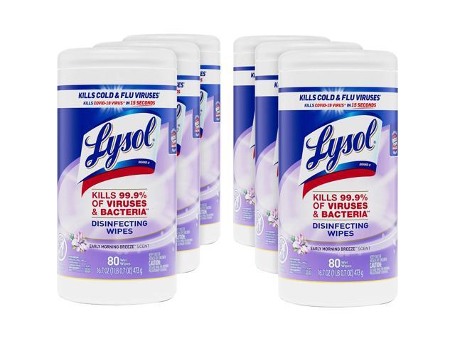Lysol® Disinfecting Wipes, Early Morning Breeze Scent, 80 Wipes Per Canister, Carton Of 6 Canisters