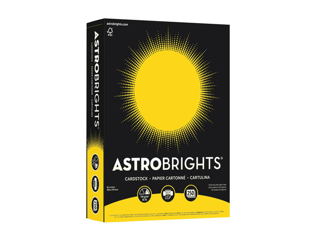 Astrobrights(R) Cover Stock, 8 1/2in. x 11in., 65 Lb, Solar Yellow, Pack Of 250 Sheets, 21738