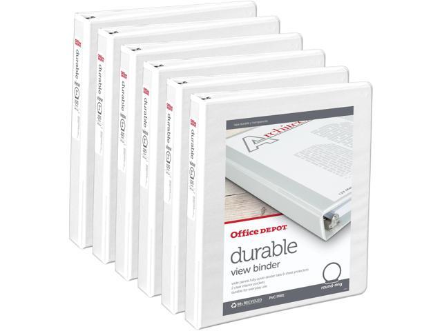 Office Depot® Brand Durable View 3-Ring Binder, 1' Round Rings, White, Pack Of 6