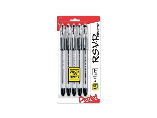 Pentel R. S.V. P. Ballpoint Pens, Fine Point, 0.7 mm, Clear Barrel, Black Ink, Pack Of 5