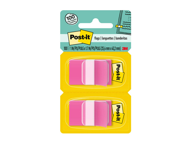 Post-it Flags, 1' x 1 -11/16', Bright Pink, 50 Flags Per Pad, Pack Of 2 Pads