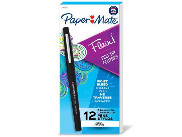 Paper Mate(R) Flair(R) Porous-Point Pens, 1.0 mm, Medium Point, Black Barrel, Black Ink, Pack Of 12, 84301