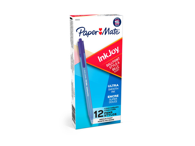 Paper Mate InkJoy 100 RT Pens, Medium Point, 1.0 mm, Translucent Blue Barrels, Blue Ink, Pack Of 12