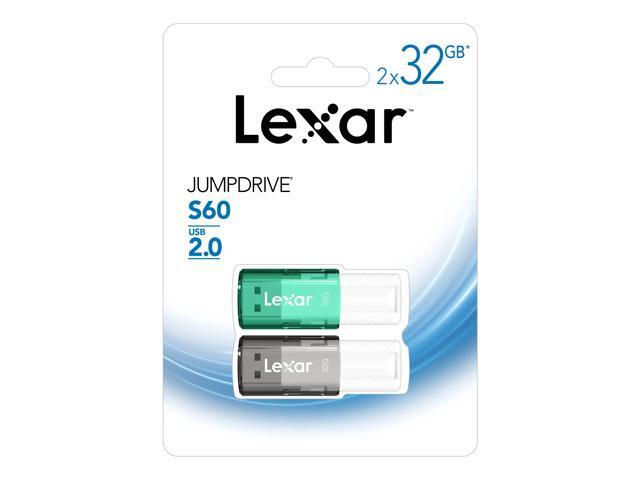 Lexar JumpDrive S60 USB 2.0 Flash Drives, 32GB, Black/Teal, Pack Of 2 Flash Drives, LJDS60-32GB2NNU