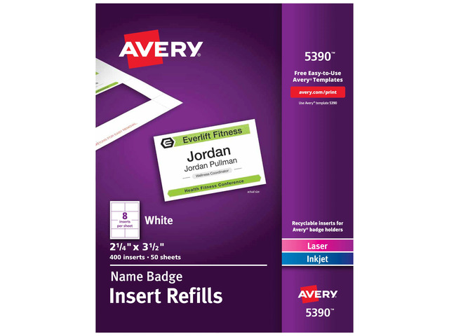 Avery Laser Name Badge Inserts, 2 1/4' x 3 1/2', 5390, Box Of 400