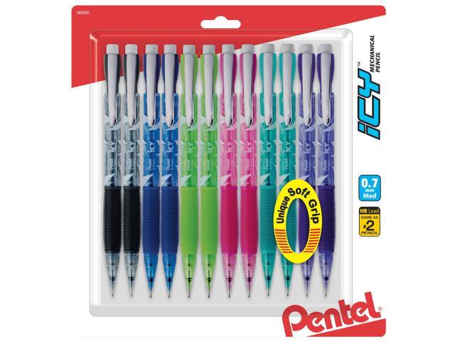 Pentel Icy Mechanical Pencils, 0.7mm, #2 Lead, Assorted Barrel Colors, Pack Of 12