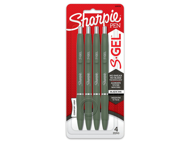 Sharpie S-Gel Fashion Barrel Gel Pens, Medium Point, 0.7 mm, Green Barrels, Black Ink, Pack Of 4 Pens