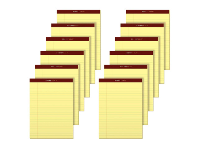 TOPS Docket Gold Premium Writing Pads, 8 1/2' x 11 3/4', Legal Ruled, 50 Sheets, Canary, Pack Of 12 Pads