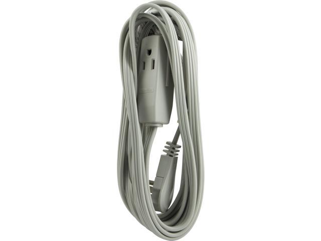 GE 3 Outlet Extension Cord, 15' Long Cord, Flat Plug, Gray, 43026