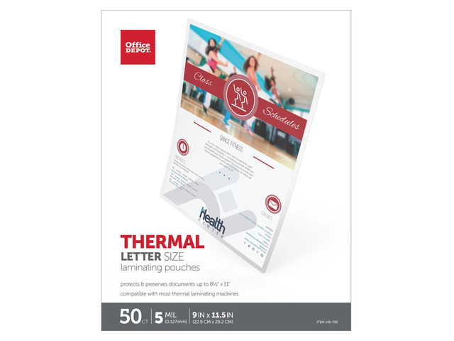 Office Depot Brand Laminating Pouches, Letter Size, 5 Mil, Clear, Pack Of 50