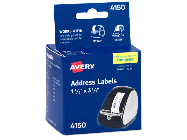 Avery(R) Thermal Permanent Address Labels(TM) For Label Printers, 1 1/8in. x 3 1/2in., White, Box Of 260, 4150