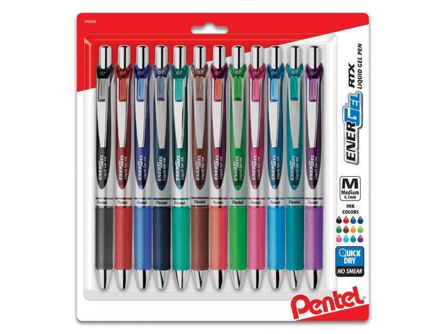 Pentel EnerGel RTX Retractable Liquid Gel Pens, Medium Point, 0.7 mm, Assorted Colors, Pack Of 12 Pens