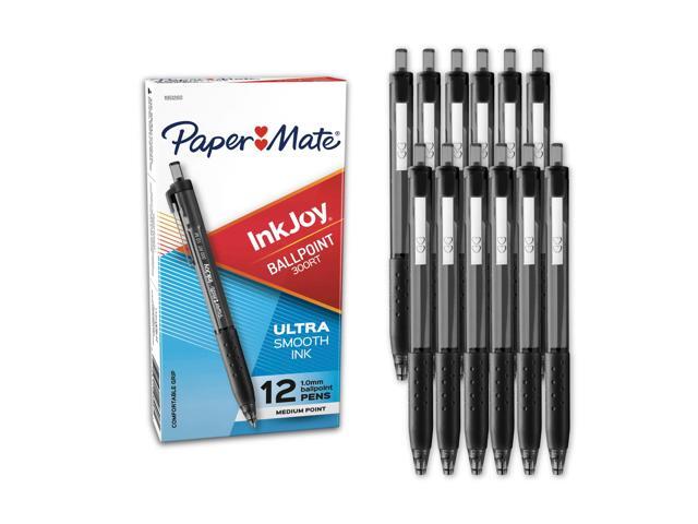 Paper Mate® InkJoy 300 RT Retractable Pens, Medium Point, 1.0 mm, Translucent Black Barrels, Black Ink, Pack Of 12