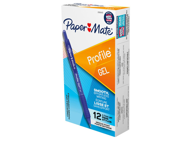 Paper Mate Gel Pen, Profile Retractable Pen, 0.7mm, Blue, 12 Count