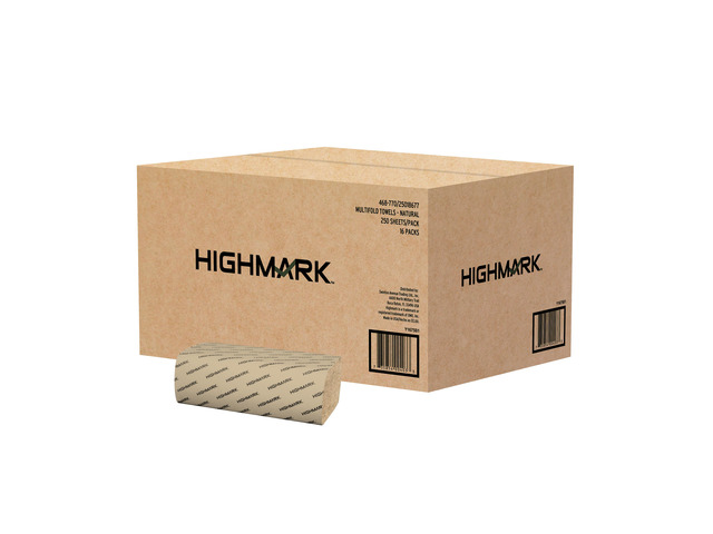 Highmark Multi-Fold 1-Ply Paper Towels, 100% Recycled, Natural, 250 Sheets Per Pack, Case Of 16 Packs