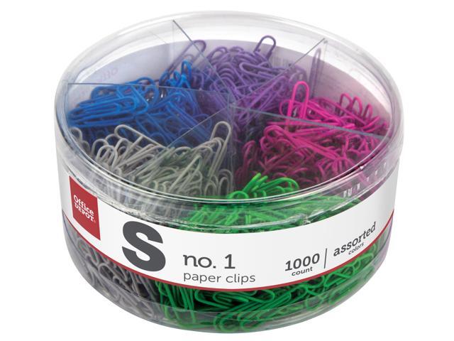 Office Depot® Brand Paper Clips, Tub Of 1000, No. 1, Assorted Colors