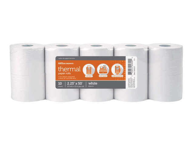 Office Depot Brand Thermal Paper Rolls, 2-1/4' x 50', White, Pack Of 10