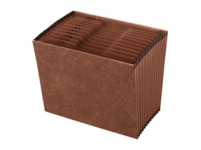 Office Depot Brand Faux Leather Expanding File, Jan-Dec, 12 Pockets, Letter Size (8-1/2' x 11'), 1' Expansion, Brown