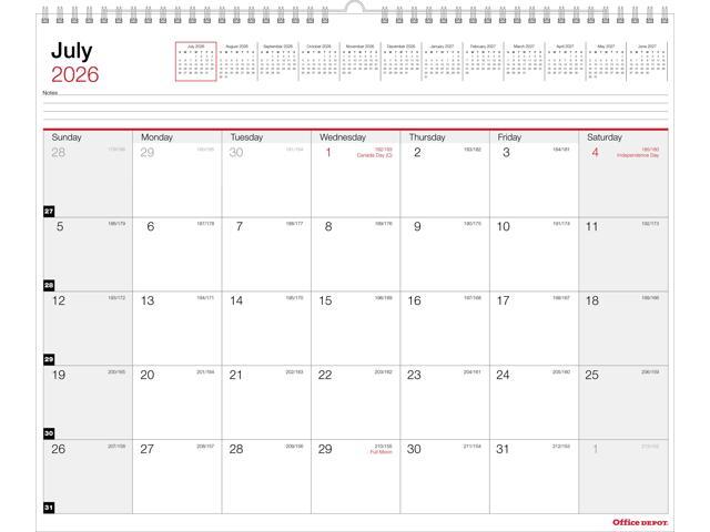 2026-2027 Office Depot® Brand Monthly Academic Wall Calendar, 15' x 12', 30% Recycled, July 2026 To June 2027
