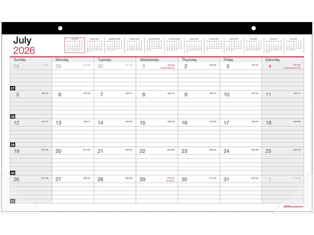 2026-2027 Office Depot Brand Monthly Academic Desk Calendar, 17-3/4' x 10-7/8', 30% Recycled, July 2026 To June 2027