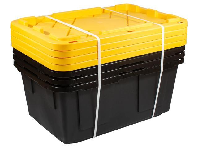 Office Depot Brand by Greenmade Professional Storage Totes, 23-Gallon, Black/Yellow, Pack Of 4 Totes