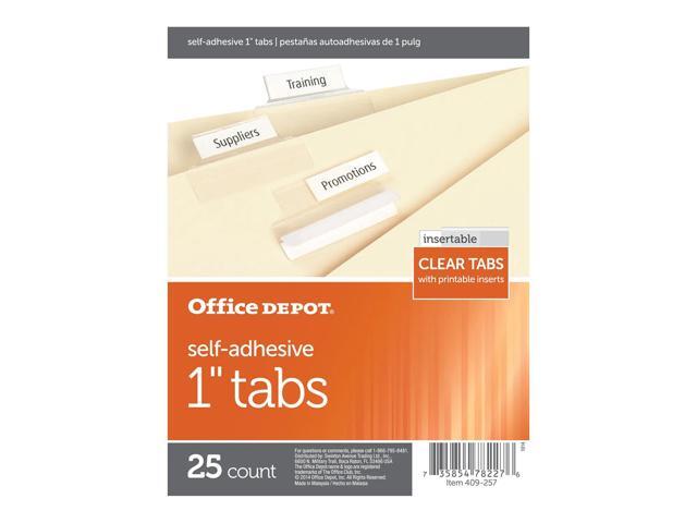 Office Depot Self-Adhesive Tabs With Printable Inserts, 1in., Clear, Pack Of 25, OD409257