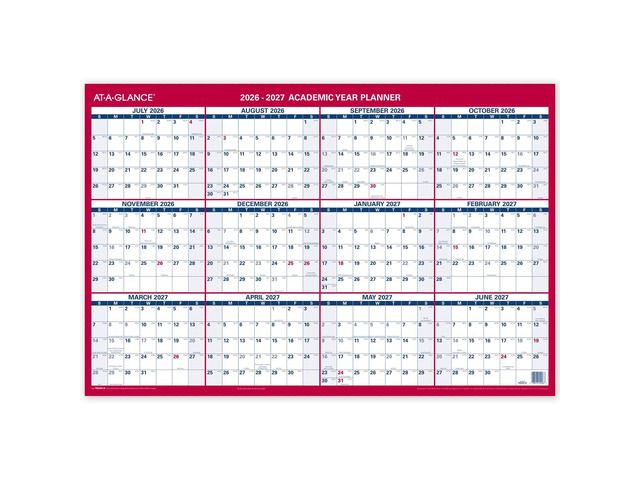 AT-A-GLANCE Horizontal Reversible Erasable Academic and Regular Year 2026-2027 Wall Calendar, Large, 36' x 24'