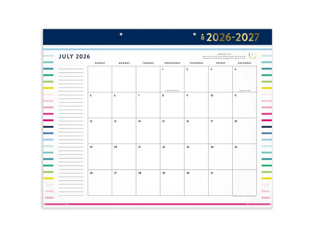 Simplified by Emily Ley for AT-A-GLANCE Academic 2026-2027 Monthly Desk Pad Calendar, Happy Stripe, Standard, 17' x 21 3/4'
