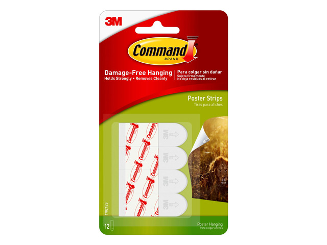 Command Poster Strips, 12 White Adhesive Strips, Damage Free Hanging Picture Hangers, No Tools Wall Hanging Strips For Living Spaces