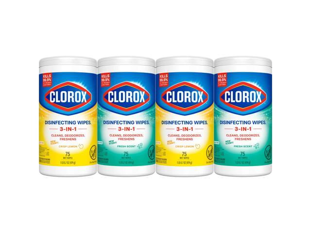 Clorox Disinfecting Cleaning Wipes Variety Pack, Bleach Free, Fresh Scent and Crisp Lemon, 75 Count Each, Pack of 4