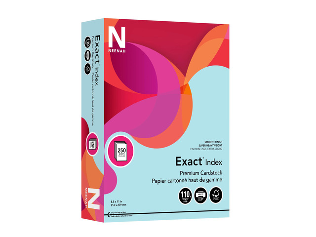 Neenah Exact Index Card Stock, 8 1/2' x 11', 110 Lb., Blue, Pack Of 250 Sheets