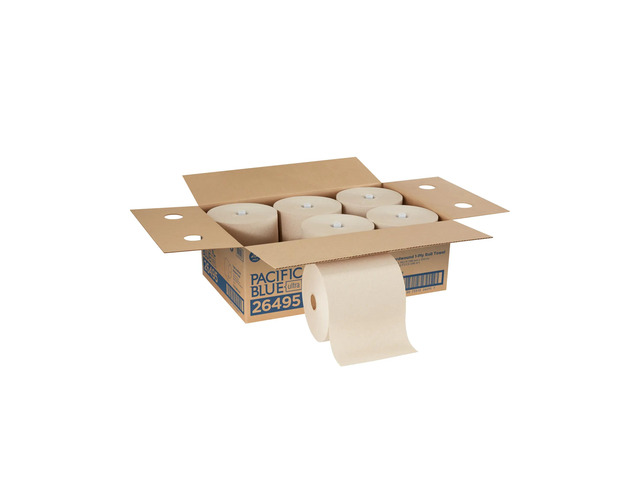 Pacific Blue Ultra Paper Towel Rolls, 1-Ply, 100% Recycled Fiber, Brown, 7.87' x 1150' Rolls, 6 Rolls per Case