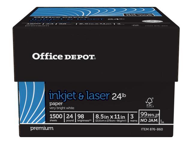 Office Depot Laser Print Paper, 8 1/2in. x 11in., 24 Lb, 30% Recycled, 500 Sheets Per Ream, Case Of 3 Reams, 751440