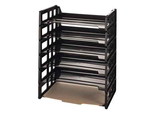 Office Depot 30% Recycled Ribbed Bottom Stackable Letter Trays, Black, Pack Of 6, 10415