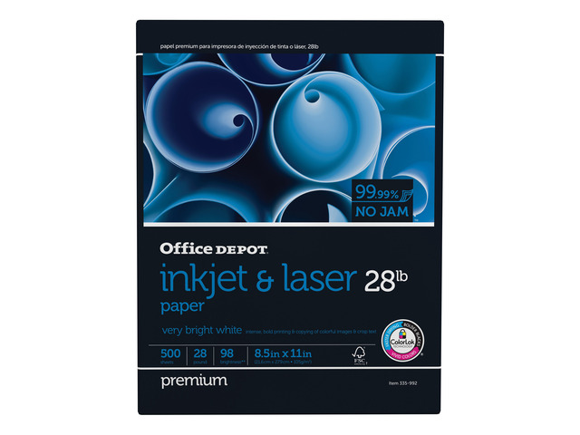 Office Depot Inkjet And Laser Paper, 1 Ream, White, Letter Size (8 1/2' x 11'), Ream Of 500 Sheets, 28 Lb, 98 Brightness