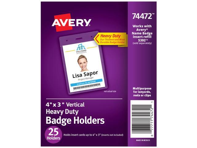 Avery® Secure Top Badge Holders, Vertical Prepunched, 4' x 3' Badge, Clear, Box Of 25